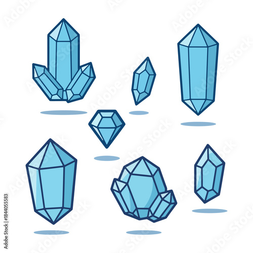 Isometric blue sapphire crystals and minerals vector for mining loot.