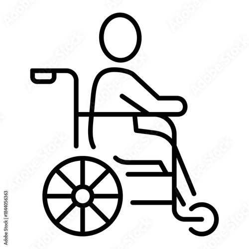 Accessible Disability Support and Mobility Assistance with a Modern Wheelchair Line Icon. Symbolizing disability, accessibility, physical rehabilitation, and supportive patient care services.
