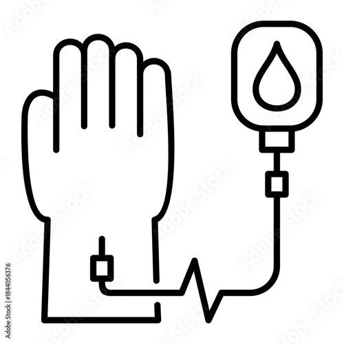 Blood Transfusion Line Icon. Representing blood donation, transfusion, life support, and continuous medical monitoring.