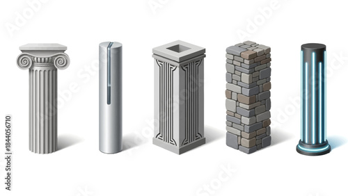 Collection of modern and classical pillars in various designs