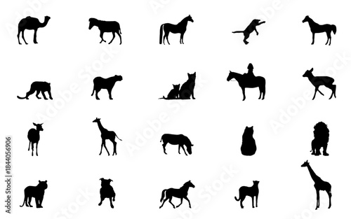 Australian Animal Silhouettes, Kangaroo, Koala, Emu, Crocodile, Wombat, and Platypus Vector Set