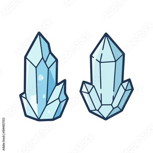Isometric large crystal pillars vector illustration for mining cave.