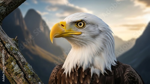 Photorealistic bird of prey artwork american raptor hawk in flight with bold contrast natural tones and dynamic movement for posters banners editorial wildlife storytelling
