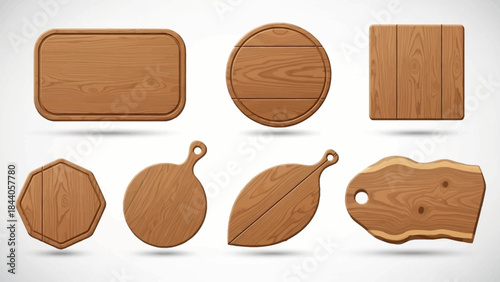 Set of wooden cutting boards in various shapes and sizes