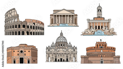 Historic Roman landmarks including Colosseum and Vatican