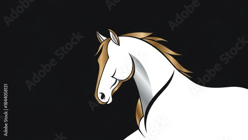Elegant white horse head with golden mane stylized vector illustration for equestrian themes isolated on black background
