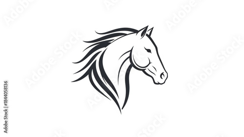 Stylized horse head illustration dynamic vector art with flowing mane for equestrian branding and sports logos isolated on white