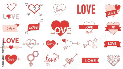 Collection of cute love hearts and banners for Valentine's Day