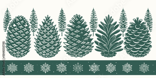 Bundled pack of Christmas pinecone silhouettes with clean shapes, natural details, and a classic festive style.
