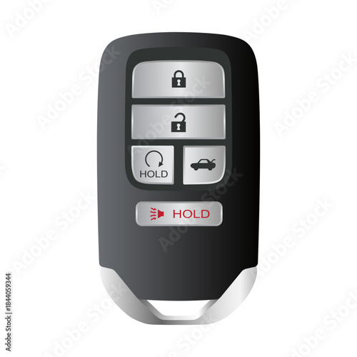 A car key fob isolated on white background. Keyless vehicle entry device. Editable EPS 10 vector graphic illustration.