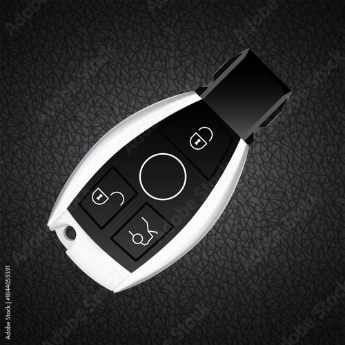 A car key fob on car dashboard. Keyless vehicle entry device. Editable EPS 10 vector graphic illustration.