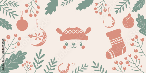 Cute and cozy Christmas vector featuring playful festive elements, warm colors, and a joyful holiday feel.