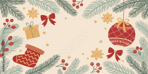 Cute cozy Christmas vector with knitted patterns, warm colors, and playful festive elements for a cheerful holiday feel.