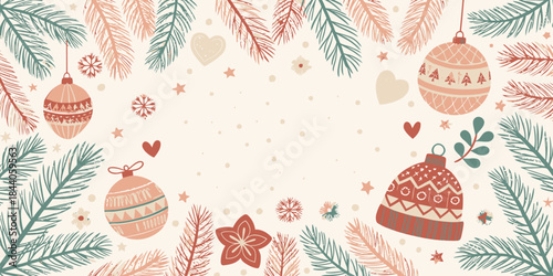 Cute cozy Christmas vector with knitted patterns, warm colors, and playful festive elements for a cheerful holiday feel.