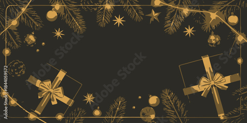 Dark mode Christmas vector background with deep colors, subtle festive lights, and a modern holiday vibe.