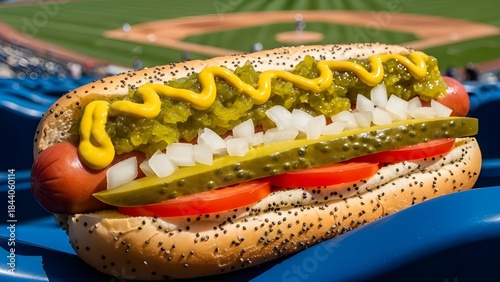 Chicago Style Hot Dog – Baseball Stadium View
