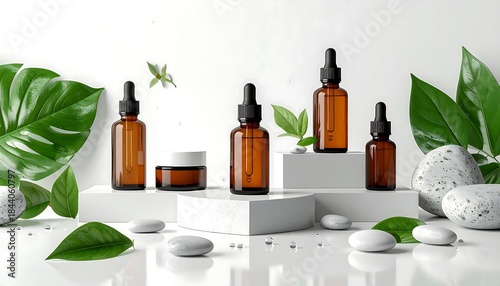 Herbal skincare collection showcased in glass containers high resolution picture