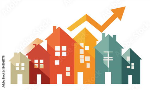 a graph showing the rising housing market with an arrow pointing upwards