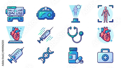 AR VR Medical Technology and Smart Healthcare Icons Set