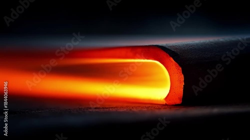 Closeup medium shot of incremental roll forging showing precise billet deformation in stages emphasizing controlled metal shaping and engineering.