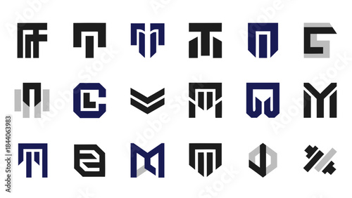 Minimalist Alphabet Logo Marks. Vector Collection of Flat Initial Letters and Abstract Shapes for Finance, Consulting, and Fitness Brands.