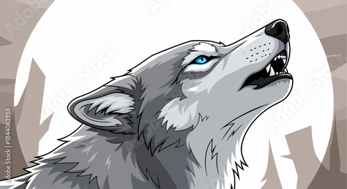 Wolf's Serenade: A lone wolf, bathed in moonlight, howls into the night sky, its silhouette against the moon
