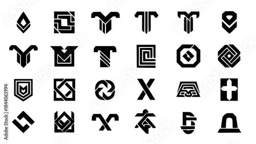 Abstract Geometric Line Art Logos. Vector Set of Maze, Tribal, and Optical Illusion Symbols for Fashion, Gaming, and Luxury Branding.