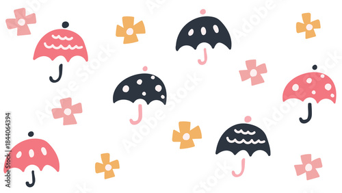 昭和レトロでかわいい傘とアジサイの背景