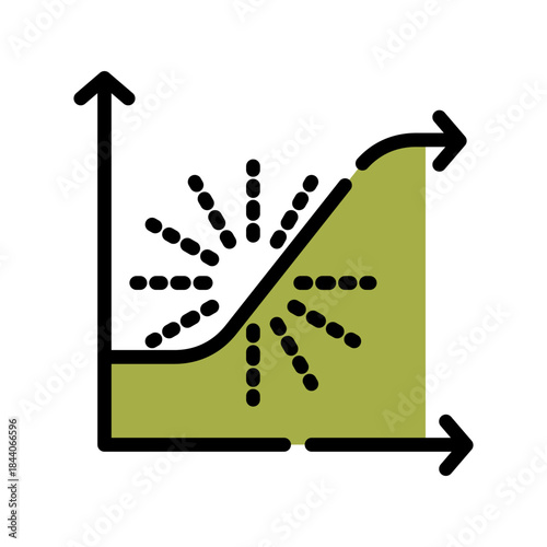 Graph chart filled line color icon. Correlation analysis symbol.