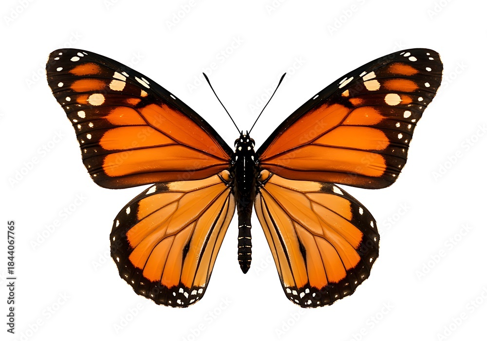 Fototapeta premium Monarch Butterfly Wings Spread Isolated on White Background