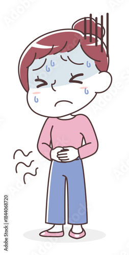 腹痛・胃腸の不調に悩む女性（食あたり・ストレス・便秘・下痢）