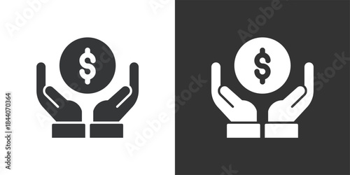Hands Offering Dollar Coin icon. Solid glyph series icon