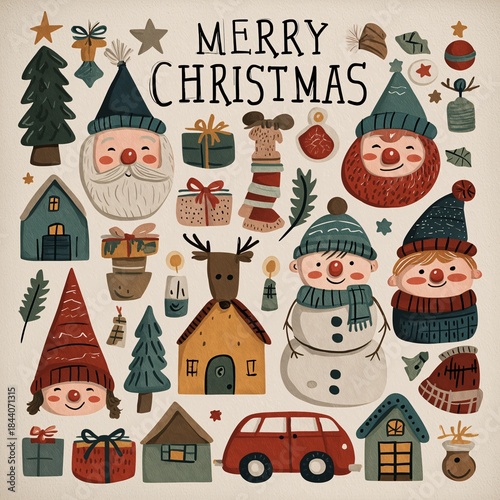 set of christmas elements pattern