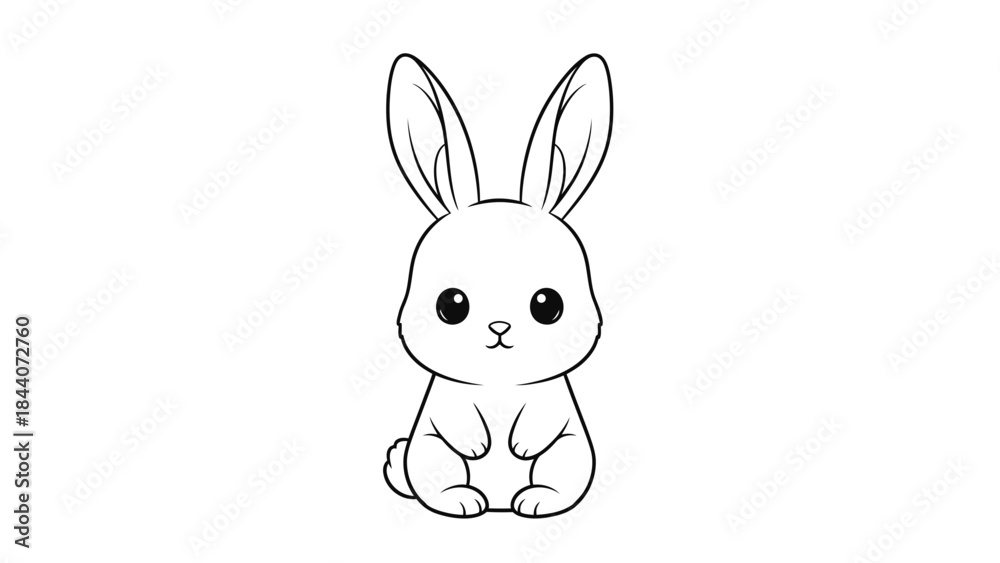 Fototapeta premium Cute Bunny Rabbit Cartoon Line Art – Adorable Kawaii Animal Outline Illustration