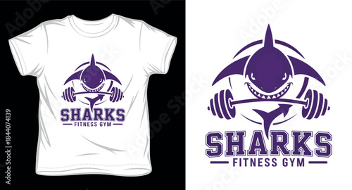 fitness gym sharks graphic vector art t-shirt design print template