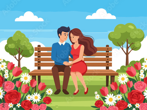 Couple Sitting on Bench in Park Illustration