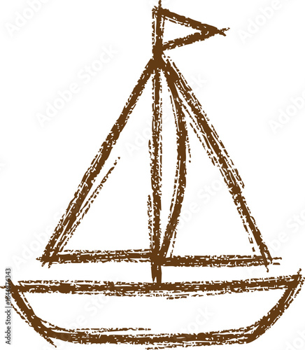 Hand sketched sailboat on water