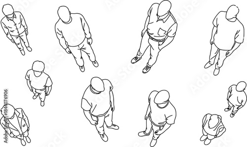 Top-down view of diverse people in simple line style