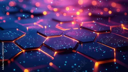 Glowing Hexagon Network, Abstract Background, Tech, Data Visualization