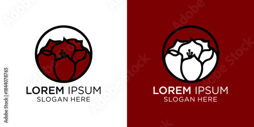 Elegant floral logo design featuring stunning red rose outline perfect for boutique branding and beauty products