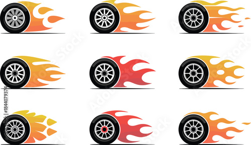 Flaming Car Wheels: Speed and Power