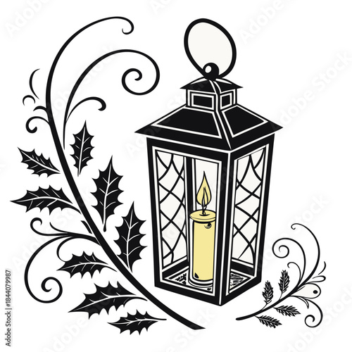 Christmas candle lantern silhouette black fill 
