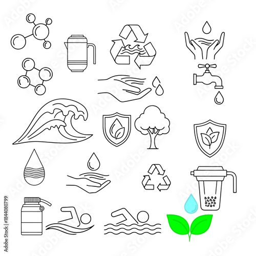 water saving concept top, swimming, hand and drop of water, tree recycling water