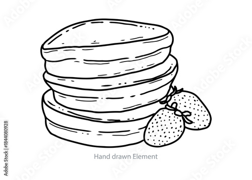 Pancakes Delight with Strawberries: A stack of fluffy pancakes, served with ripe strawberries, a simple joy for your appetite. 