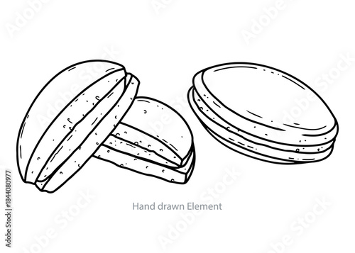 Dorayaki Hand Drawn Illustration: This illustration features a collection of delicate macaroons.