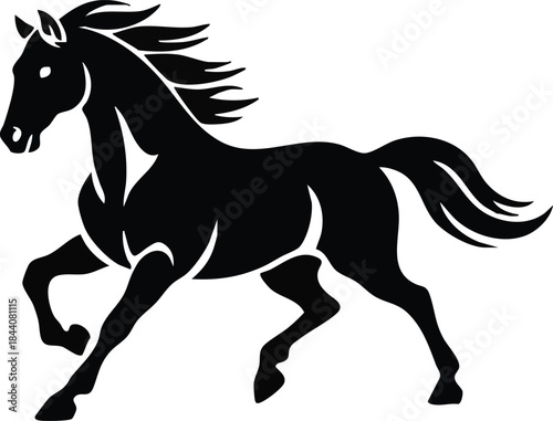 Silhouette of galloping horse with flowing mane and tail