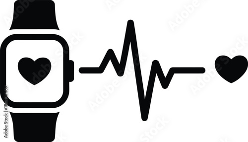 Smartwatch Heartbeat Monitor with ECG Line and Heart Symbol
