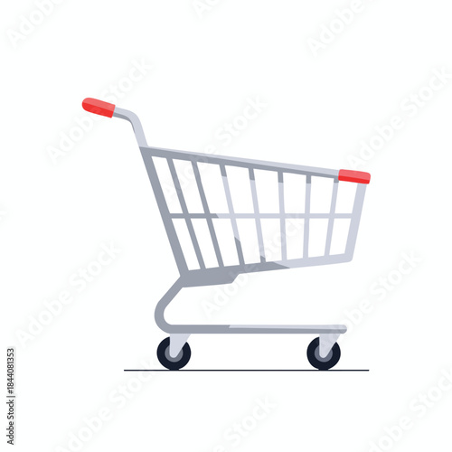 A gray and red shopping cart illustration, isolated against a plain white background