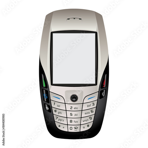 Old cell phone with physical keyboard. Mobile communication device. Editable EPS 10 vector graphic illustration isolated on white background.