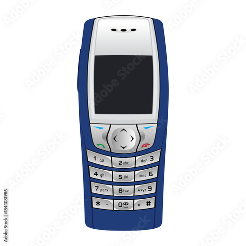 Old cell phone with physical keyboard. Mobile communication device. Editable EPS 10 vector graphic illustration isolated on white background.